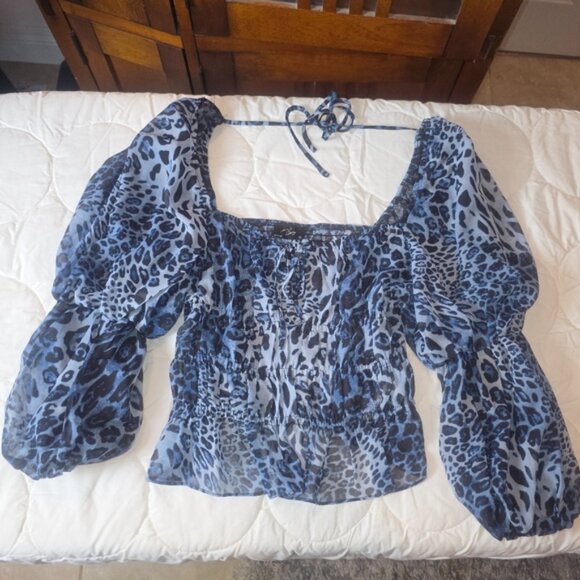 Milk & Honey Animal Print Top Womens M Blue Leopard Print Boho Y2k Long Sleeve - Picture 8 of 9